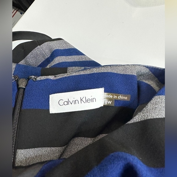 Calvin Klein Women’s Cap Sleeve Striped Belted Sheath Dress Multi Sz 18W - Picture 5 of 13